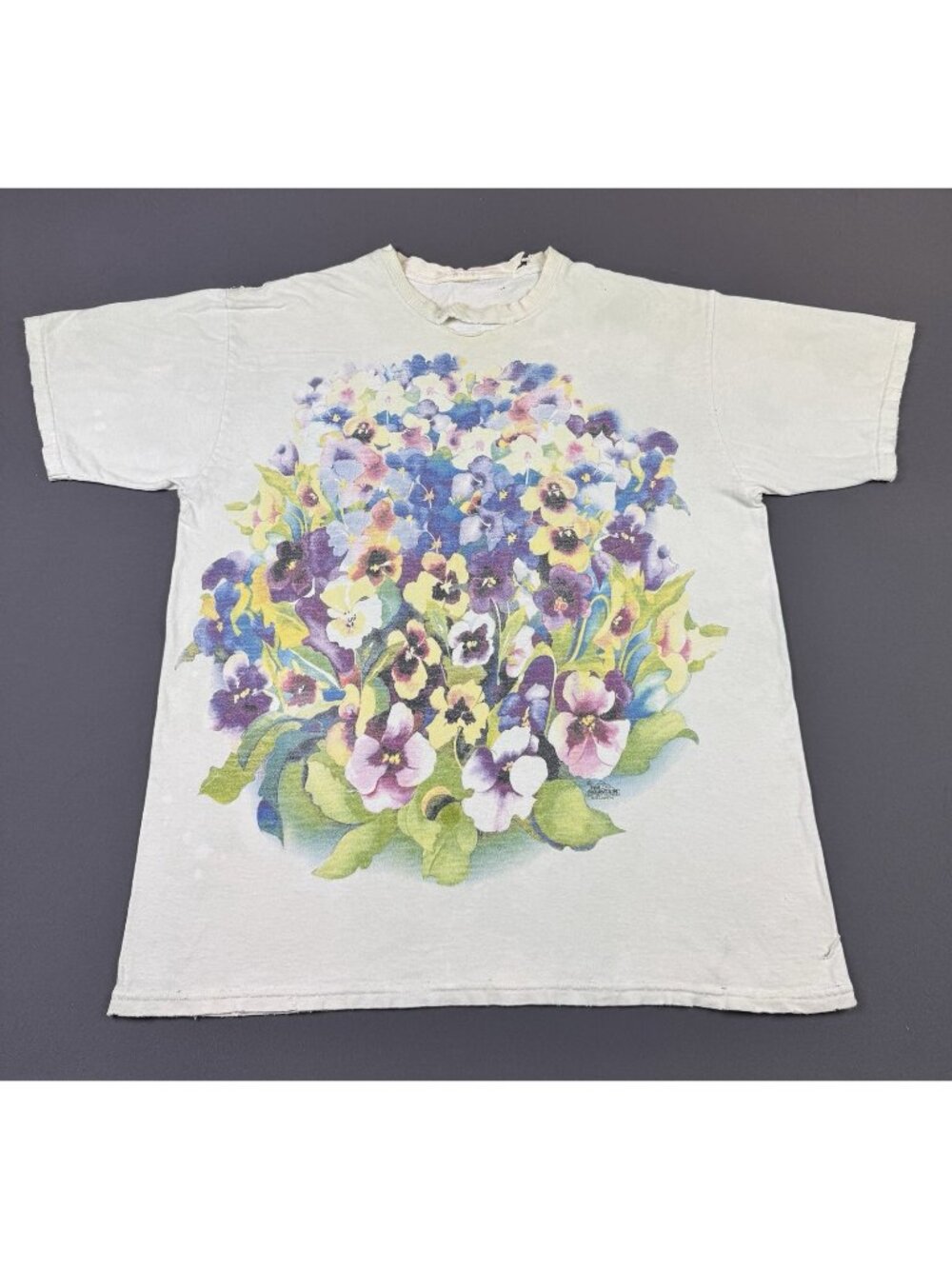 Rare Vintage Y2K The Mountain AOP Flowers Nature Art Thrashed Stained XL Fit Tee